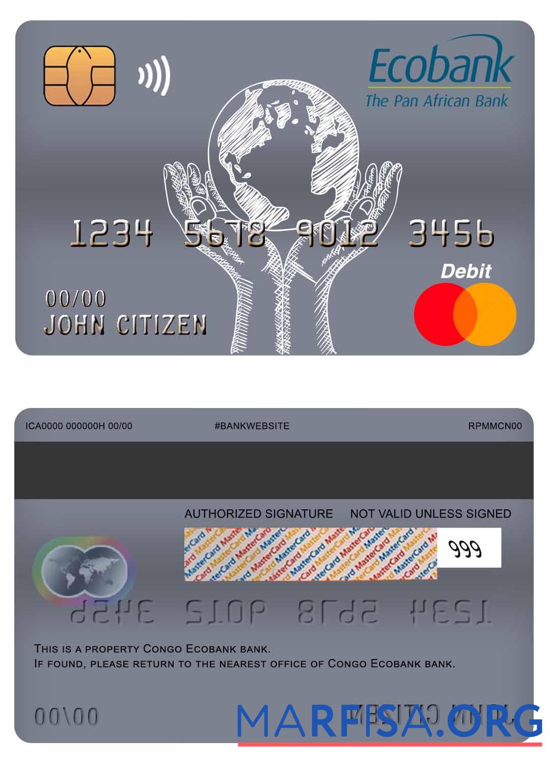 Downloadable Congo Ecobank bank master debit card example
